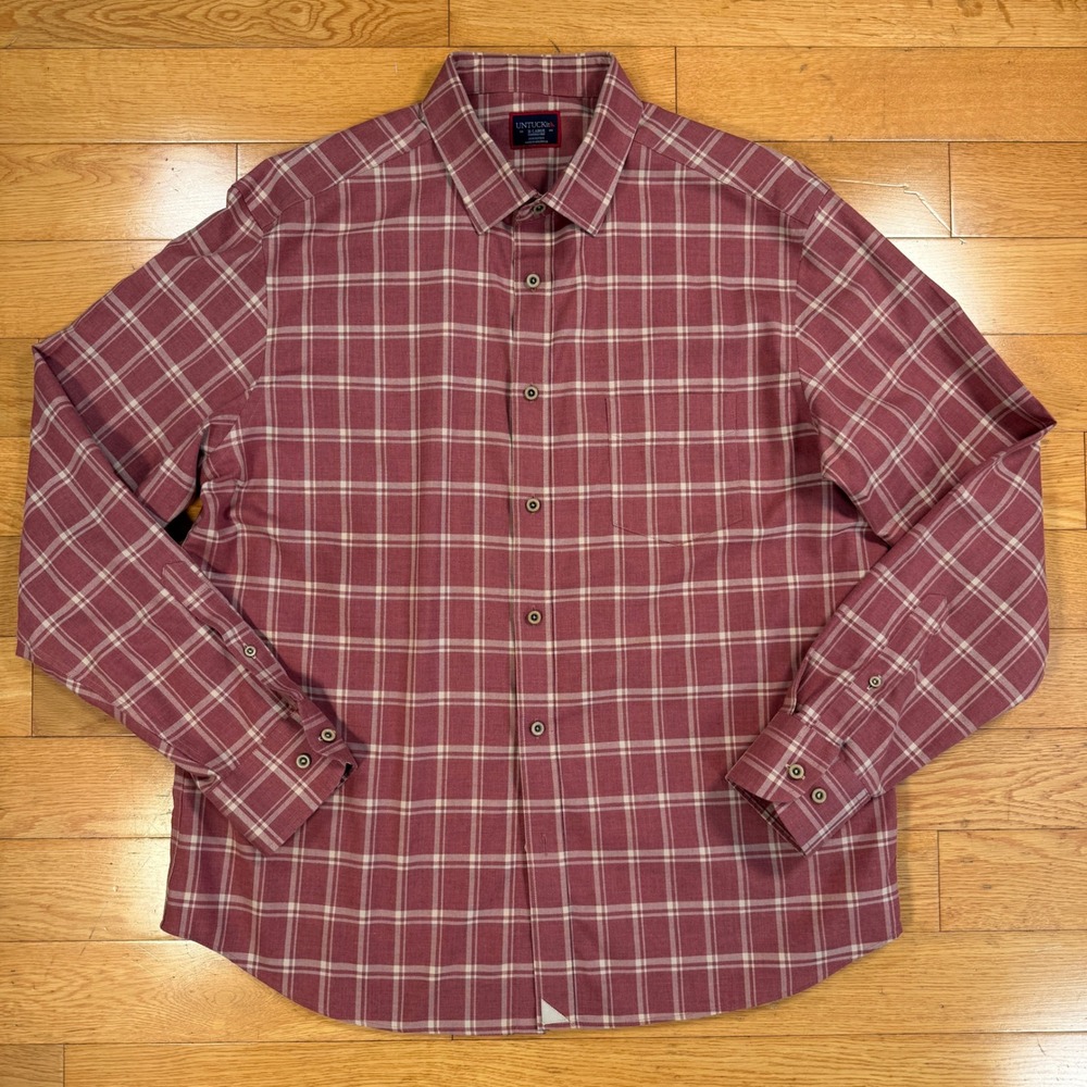 UNTUCKit Mens‎ Colson WF Plaid Button Down Shirt Red White XL Wrinkle Free 40929